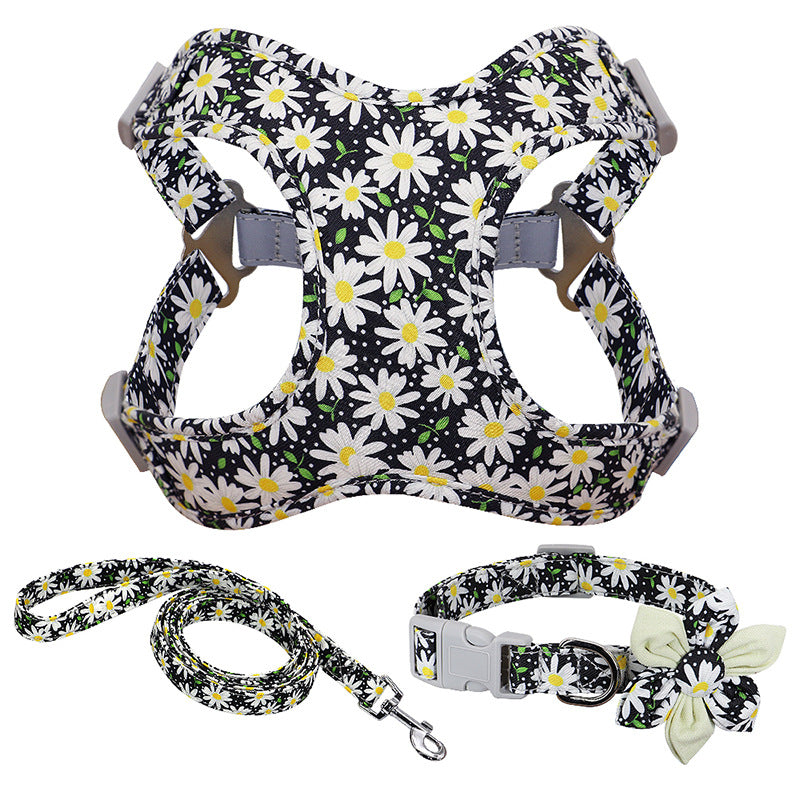 Flower Printed Dog Harness & Leash Set