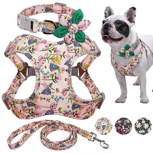 Flower Printed Dog Harness & Leash Set