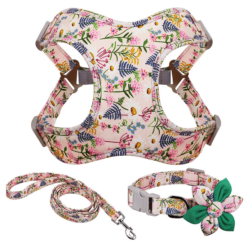 Flower Printed Dog Harness & Leash Set