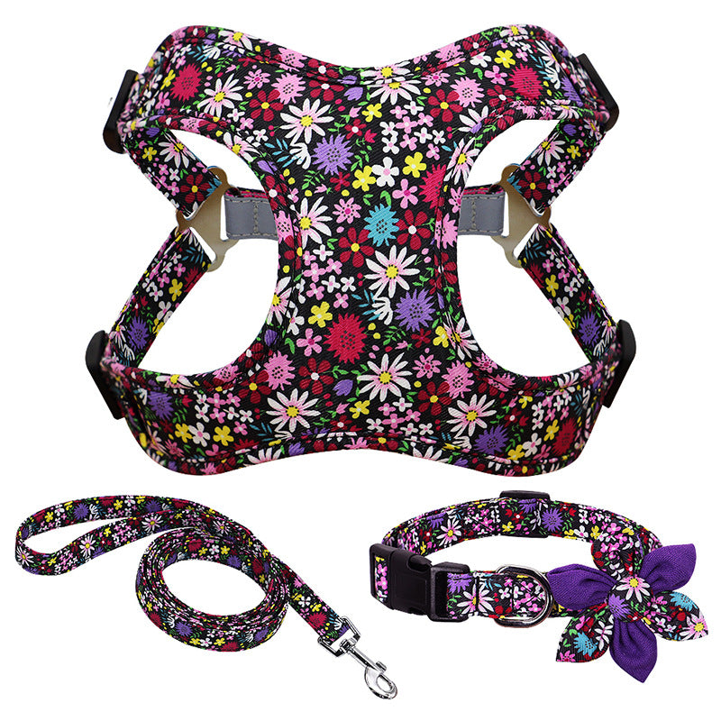 Flower Printed Dog Harness & Leash Set